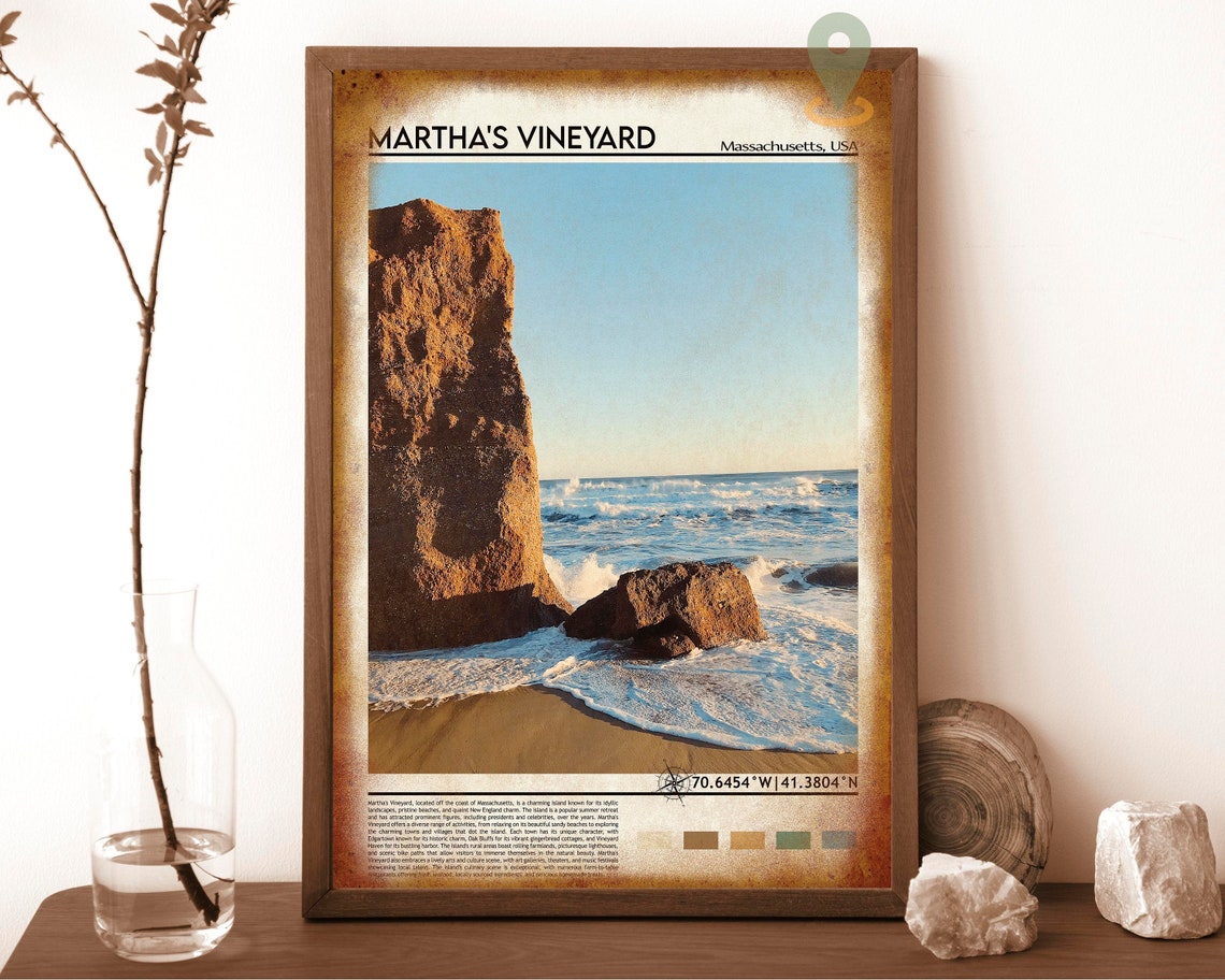 Marthas Vineyard Massachusetts Rocky Coast Waves Travel Poster - Image 6