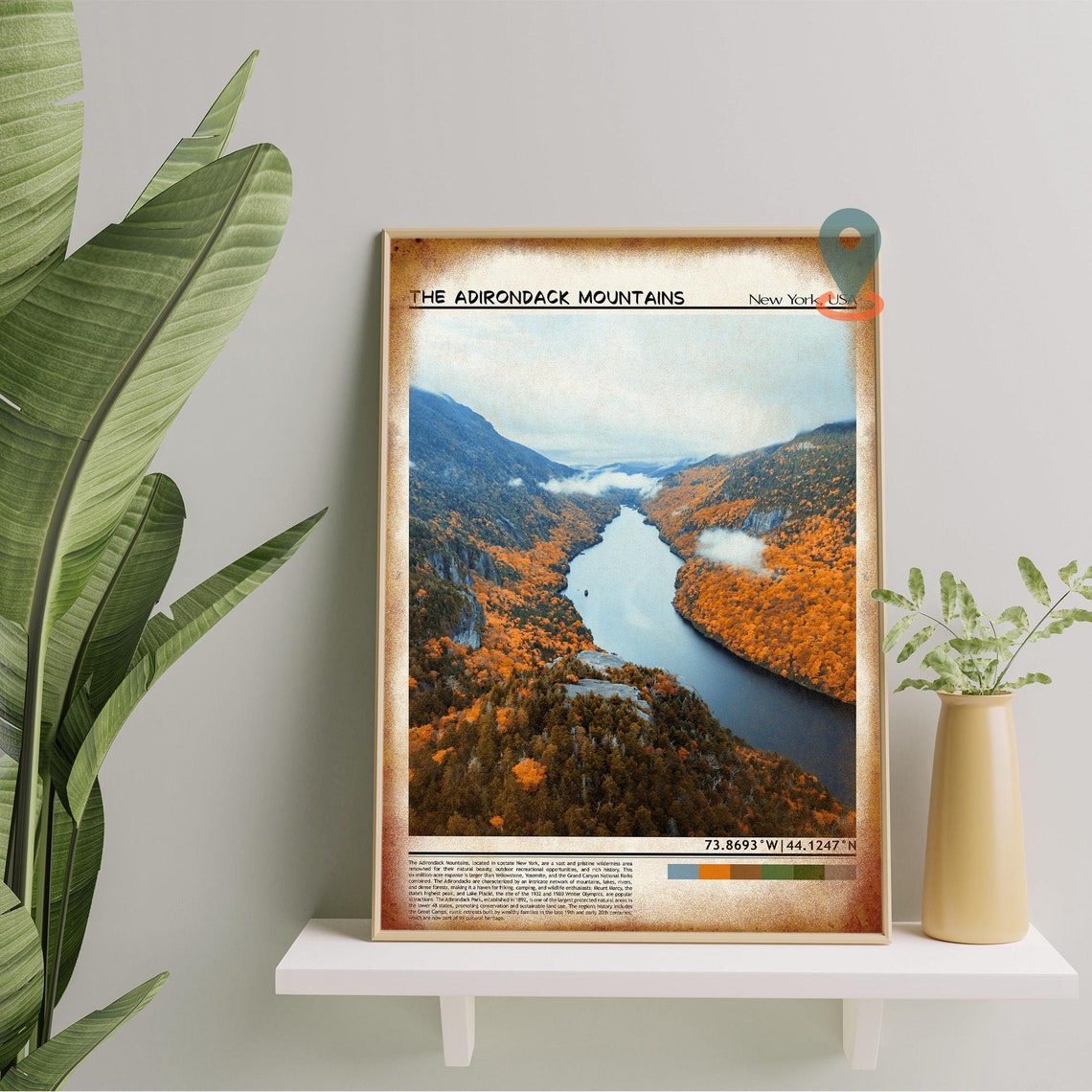 Adirondack Mountains New York Fall Foliage Lake View Travel Poster - Image 5