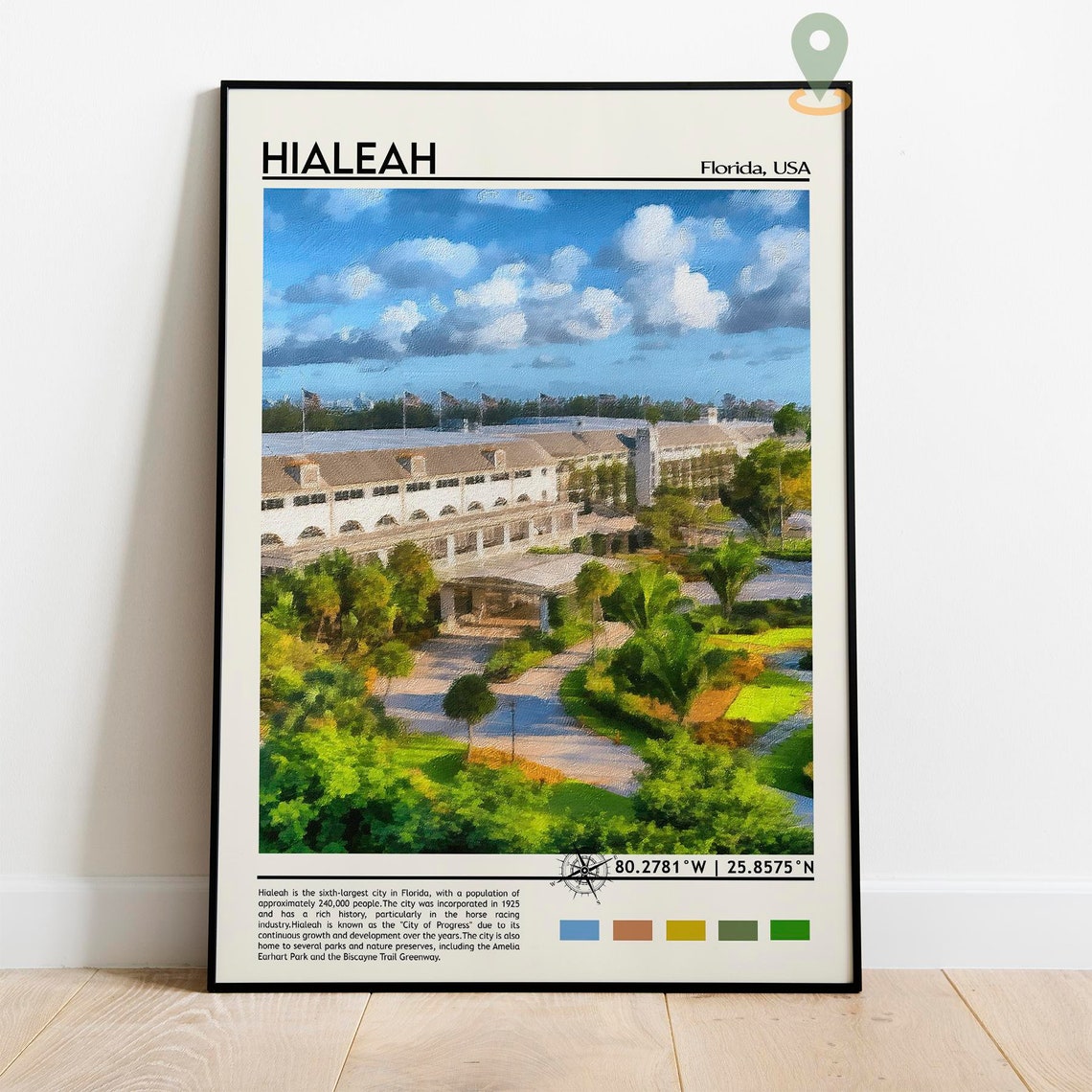 Hialeah Florida Historic Building Palm Trees Photo Travel Wall Art - Image 2