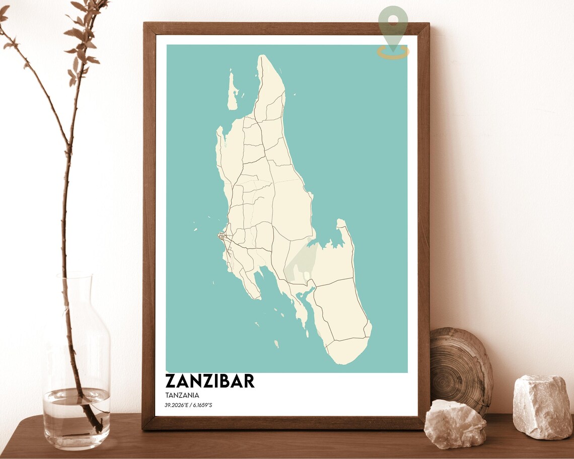 Zanzibar Tanzania Spice Island Dark Cyan Modern Map Art Poster - Image 5