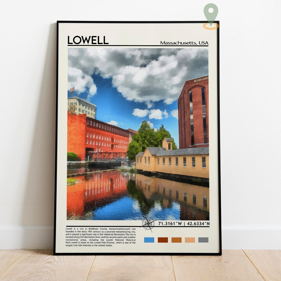 Lowell Massachusetts Historic Mill Town City Skyline Travel Print - Image 2