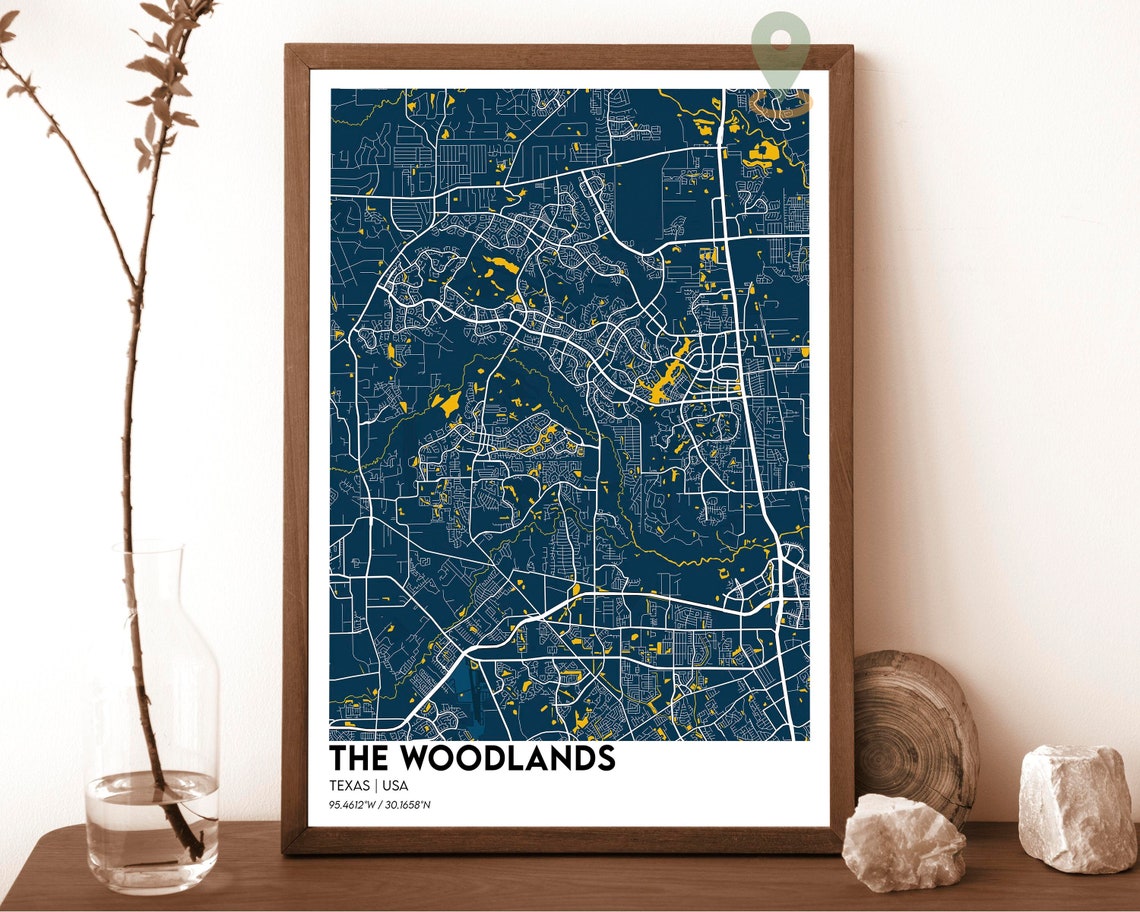 The Woodlands Texas Emerald Street Map Modern Art Decor Poster - Image 6