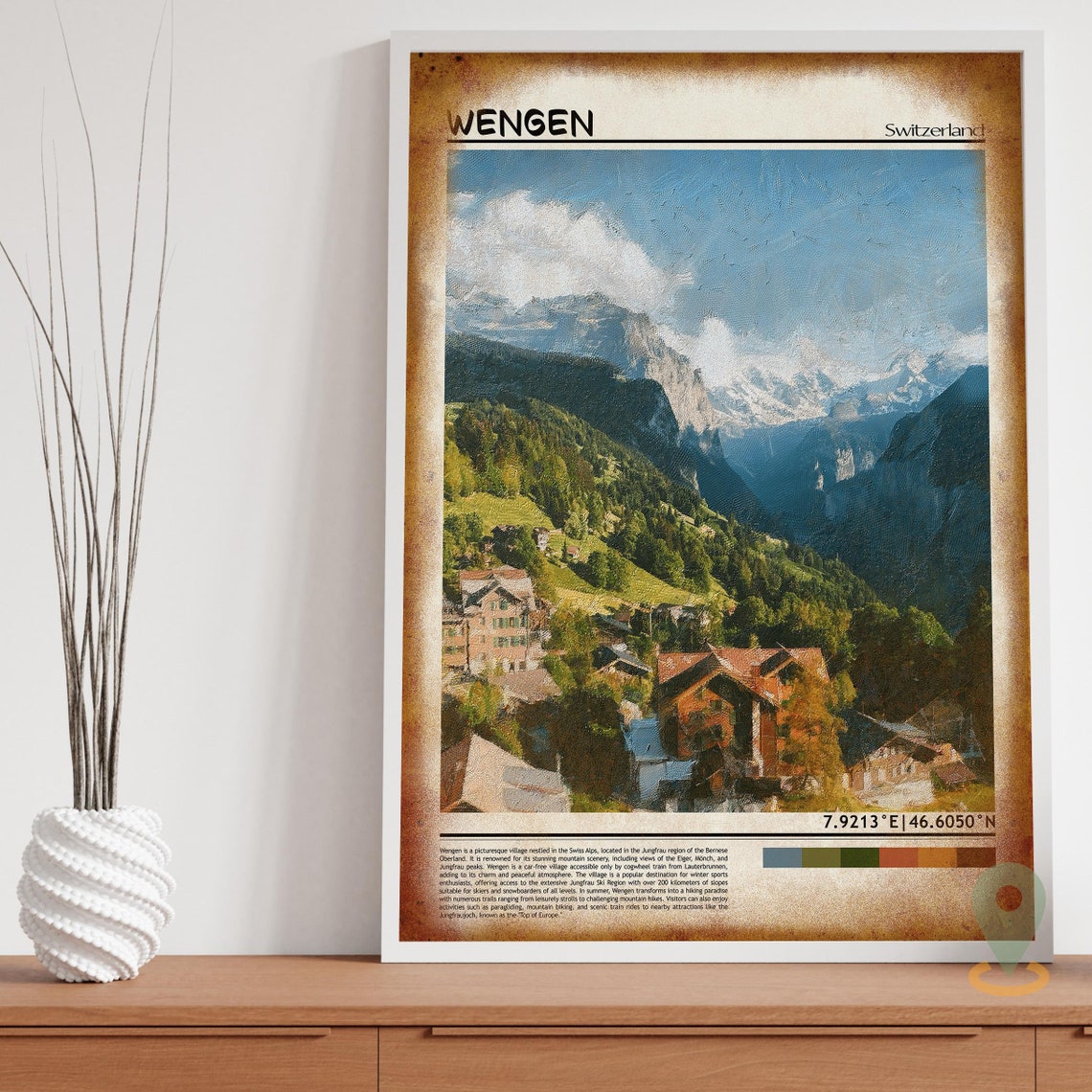 Wengen Switzerland Alpine Village Eiger Valley View Travel Poster - Image 3