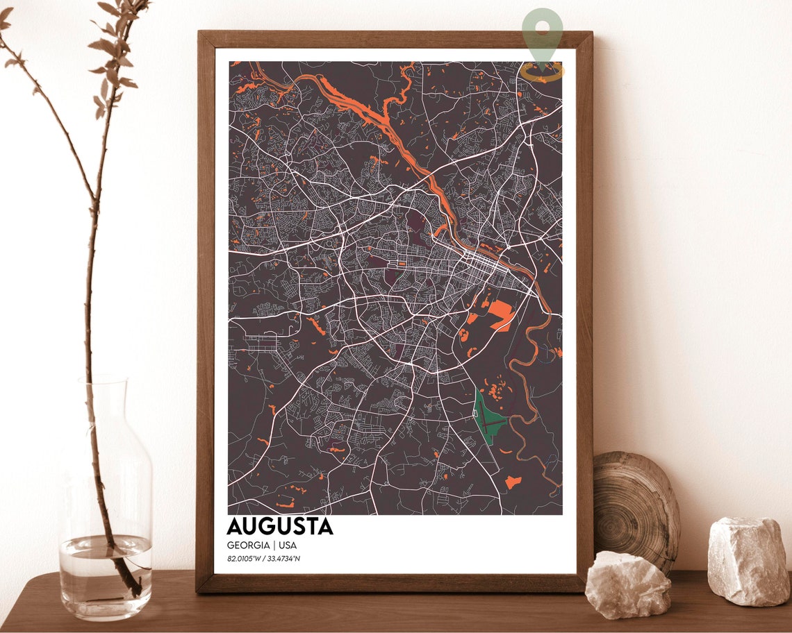Augusta Georgia USA Navy Gold Southern Modern City Map Poster - Image 5