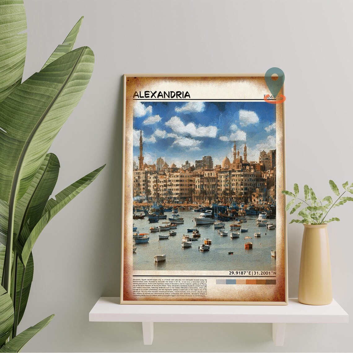 Alexandria Egypt Painted Fishing Harbor Boats Vintage Travel Poster - Image 5