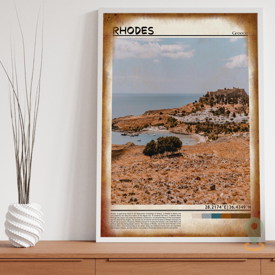 Rhodes Greece Lindos Castle Aegean Sea Coastline Photo Poster - Image 3