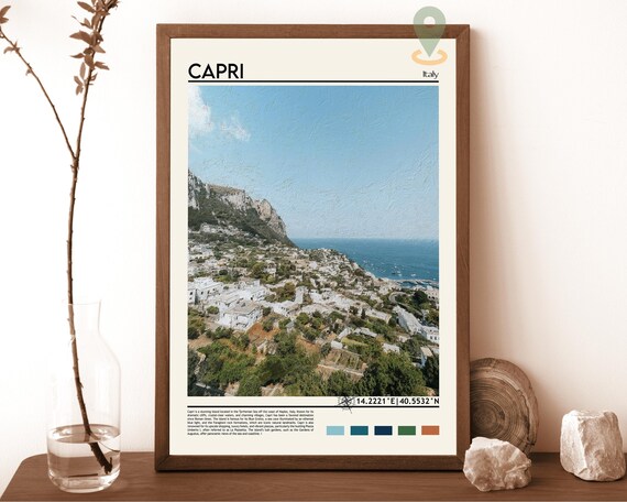 Capri Italy Whitewashed Hillside Town Sea View Island Photo Poster