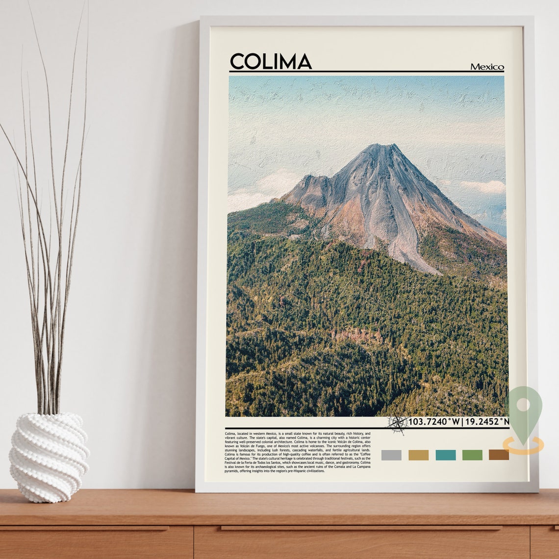 Colima Mexico Volcano Peak Green Mountain Landscape Travel Poster - Image 2