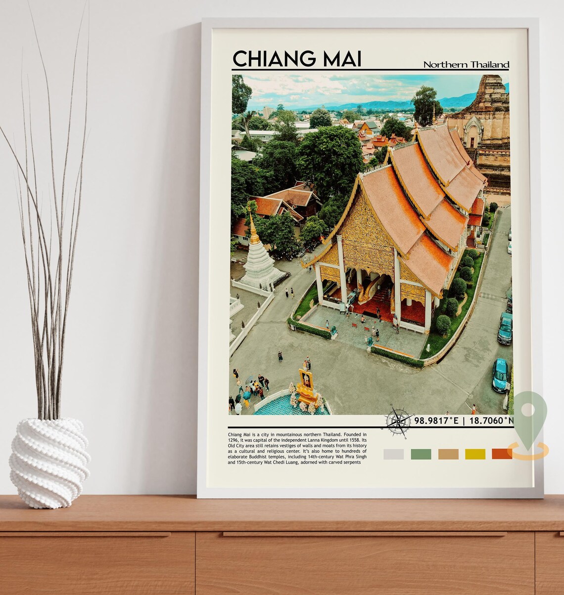 Chiang Mai Northern Thailand Golden Temple Aerial View Travel Poster - Image 3