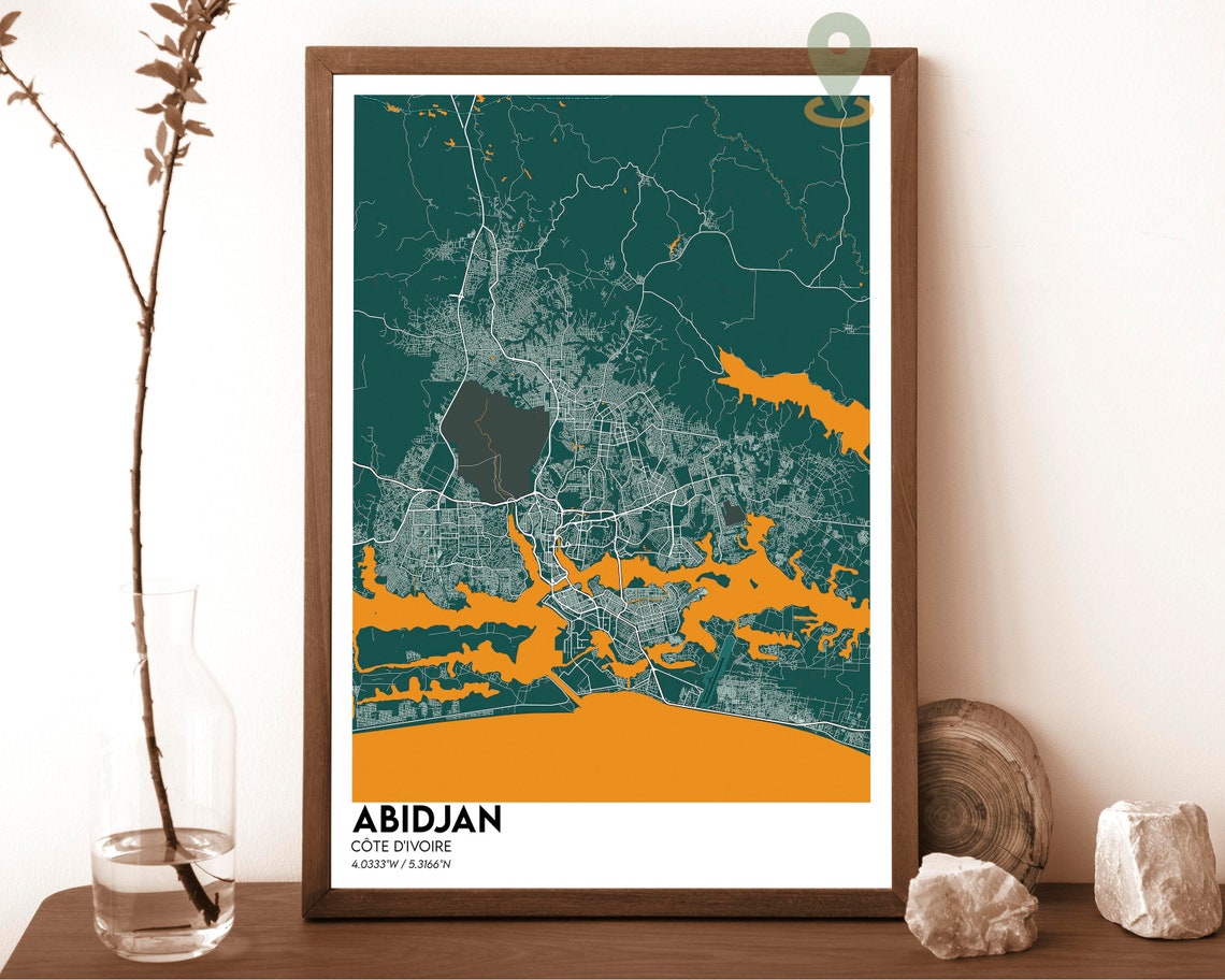 Abidjan Ivory Coast Modern City Map Poster Navy Gold Style Art - Image 3