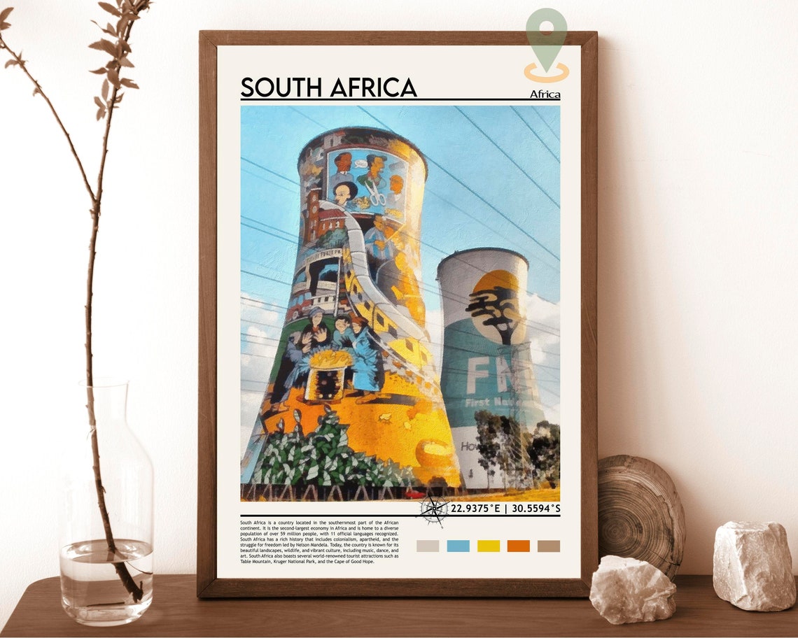 South Africa Orlando Towers Mural Johannesburg Travel Poster