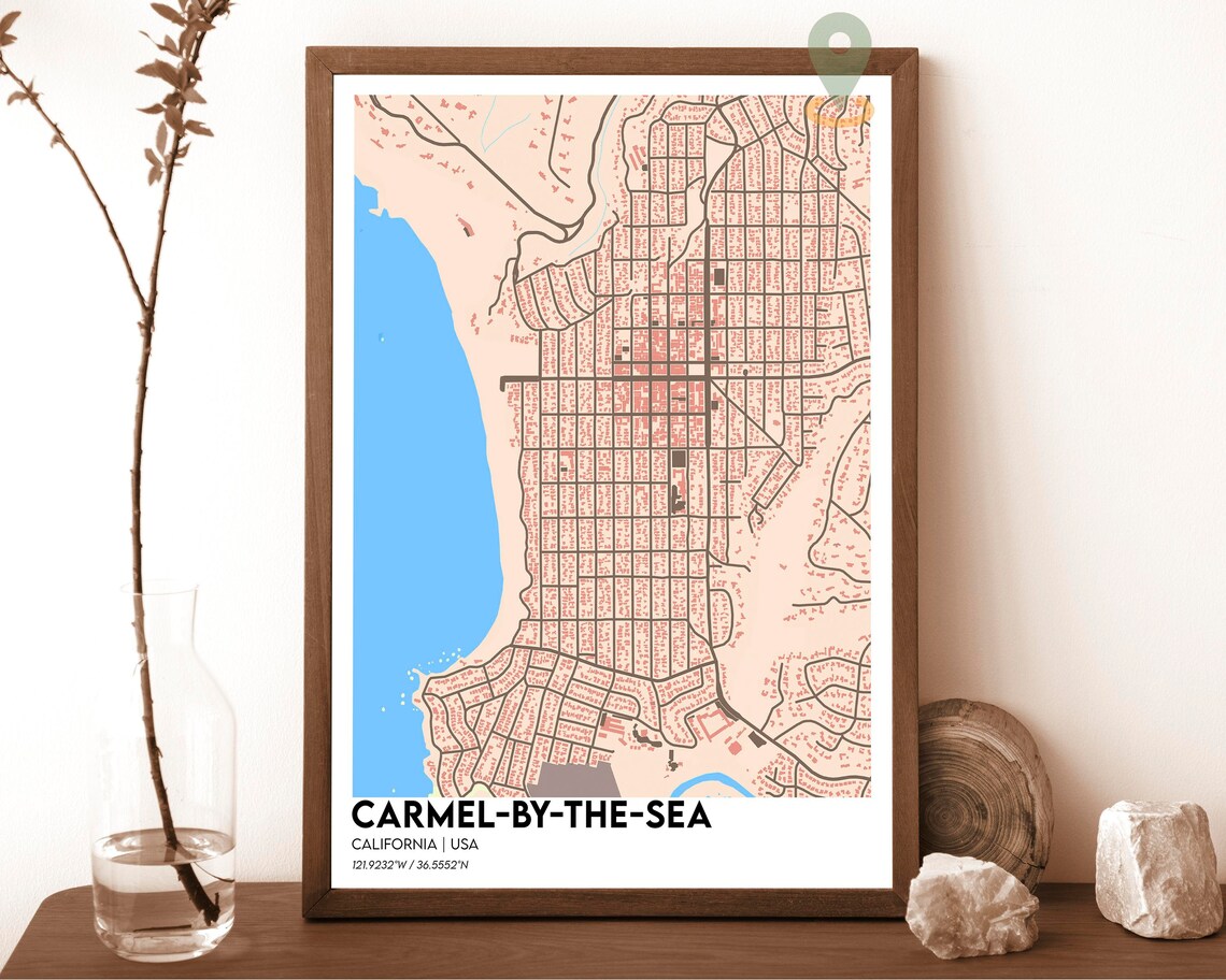 Carmel By The Sea California Navy Gold Street Map Art Poster - Image 5