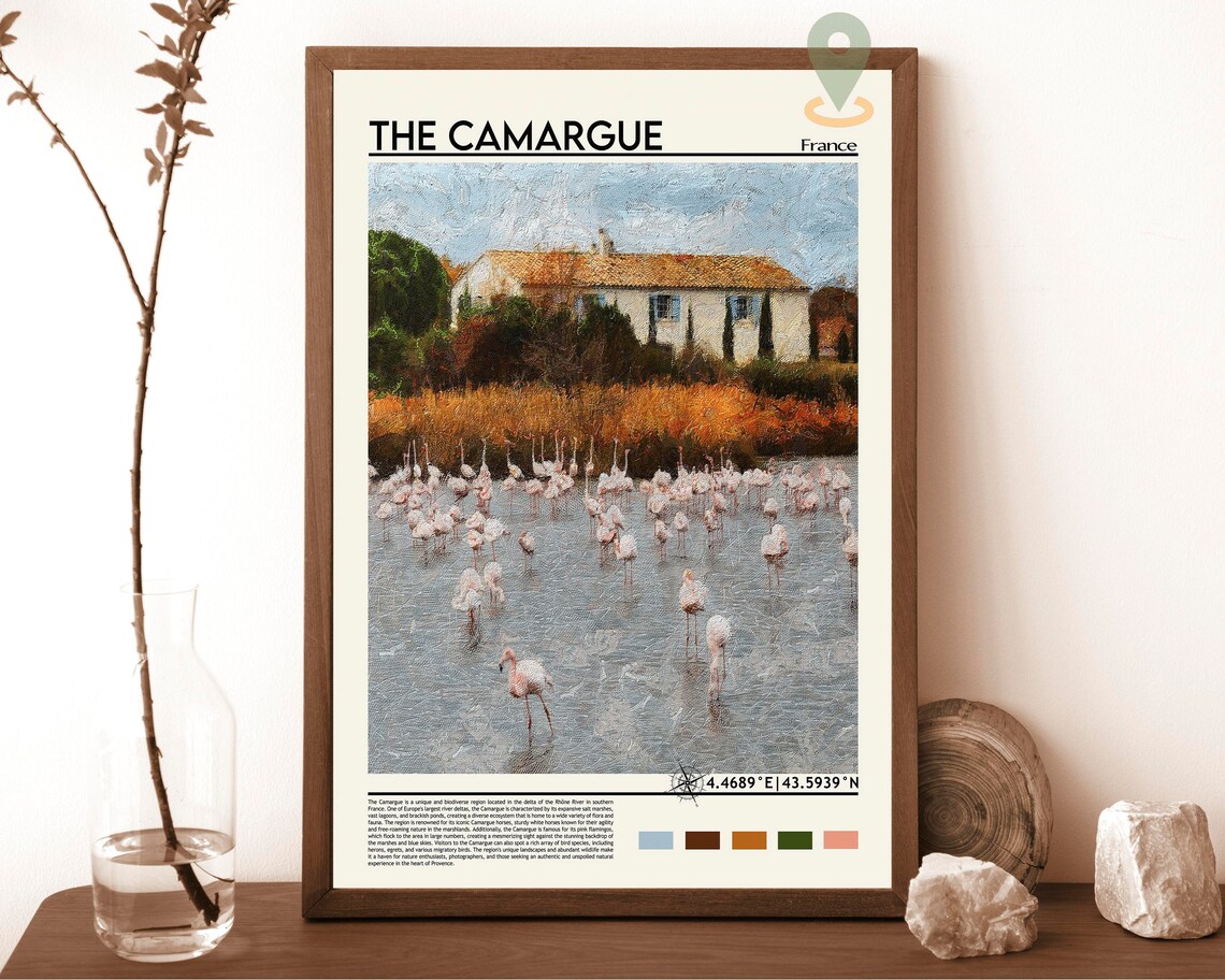 The Camargue France Flamingo Marsh Wetland Birds Travel Poster