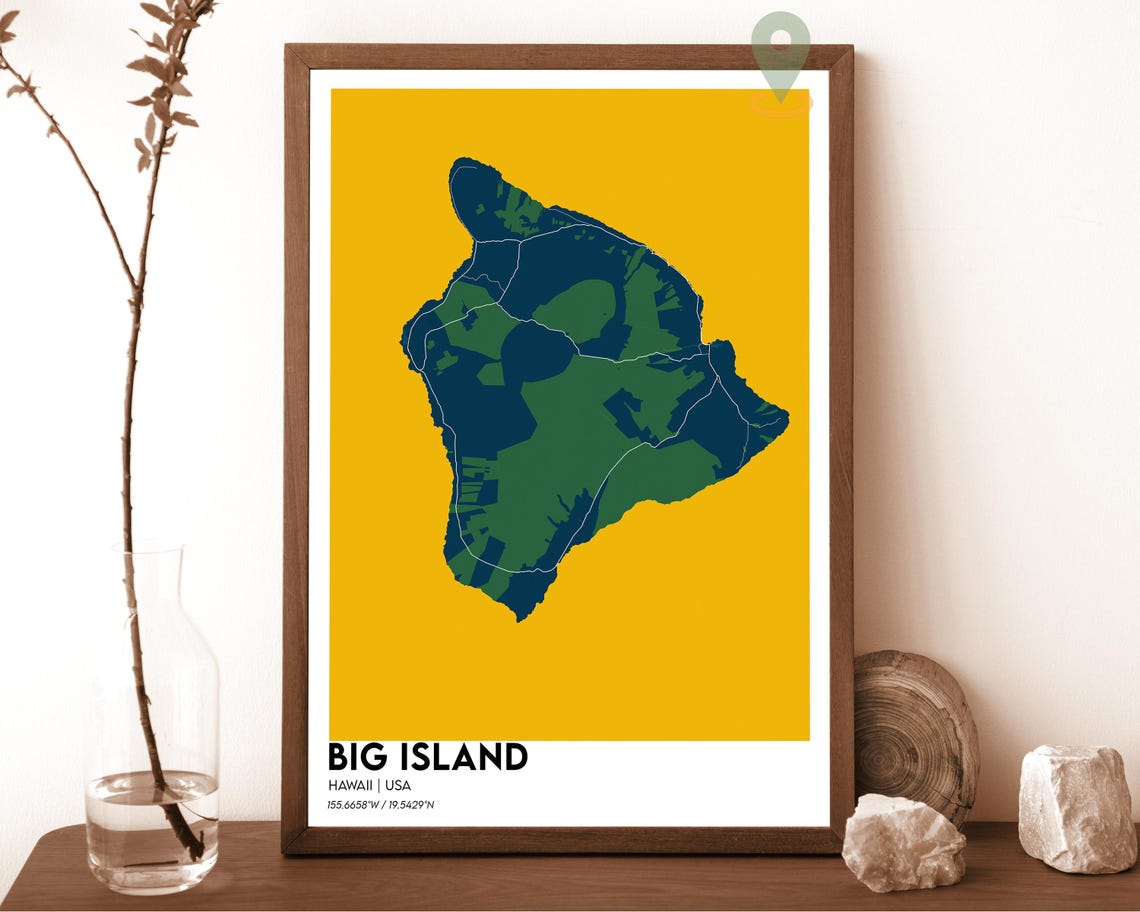 Big Island Hawaii Mustard Yellow Minimalist Island Map Poster