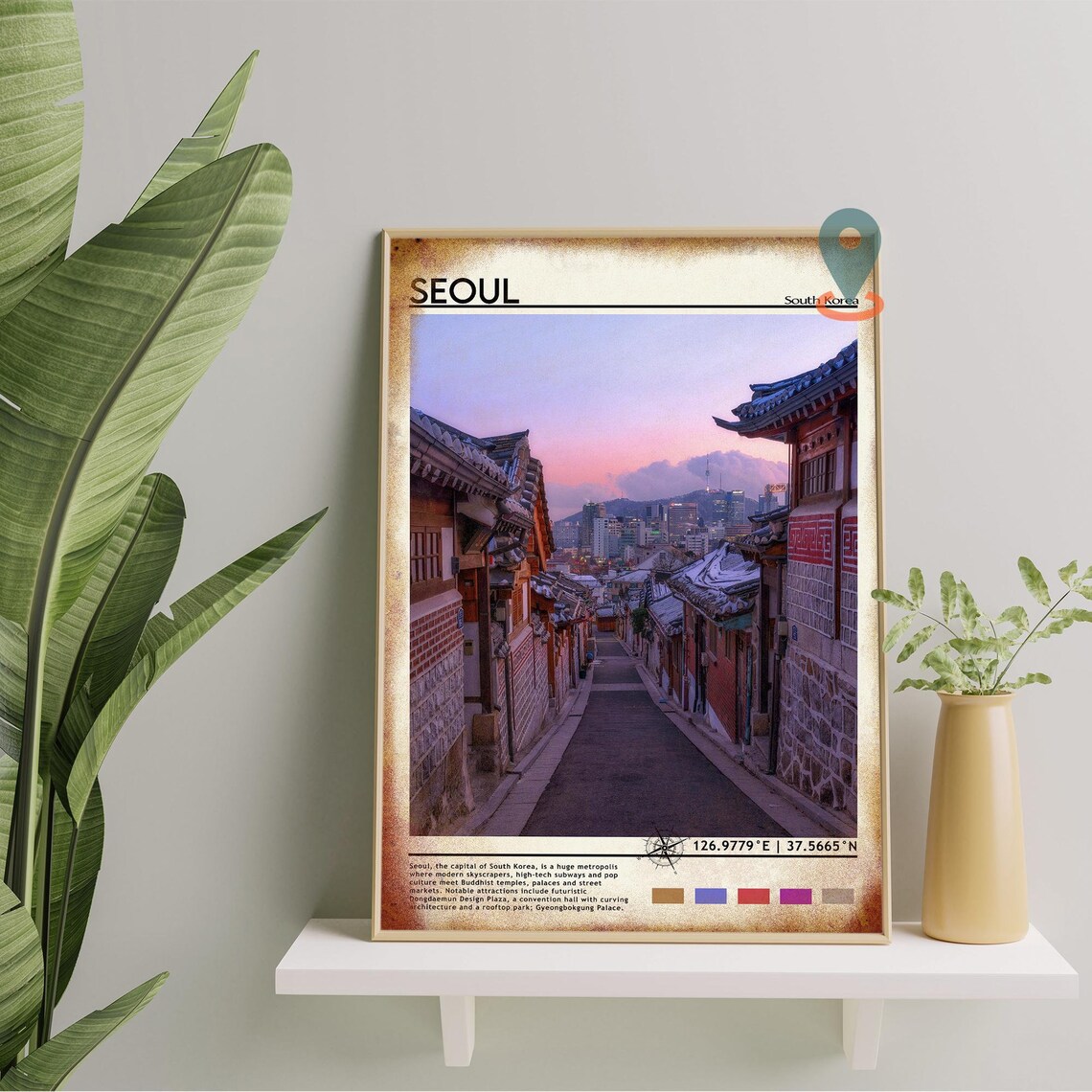 Seoul Bukchon Hanok Village Street Dusk South Korea Travel Poster - Image 2
