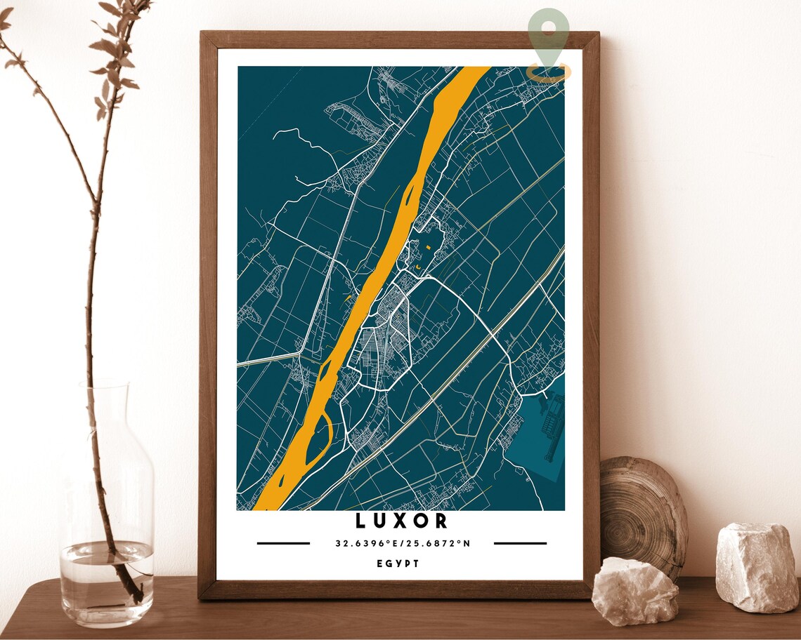 Luxor Egypt City Street Map Nile River Gold Poster Wall Decor - Image 4