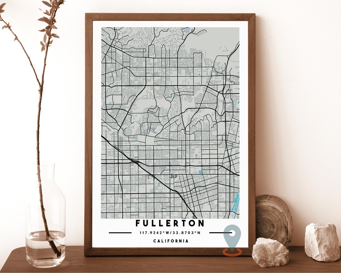 Fullerton California Dark Gray Modern City Street Map Art Poster - Image 3