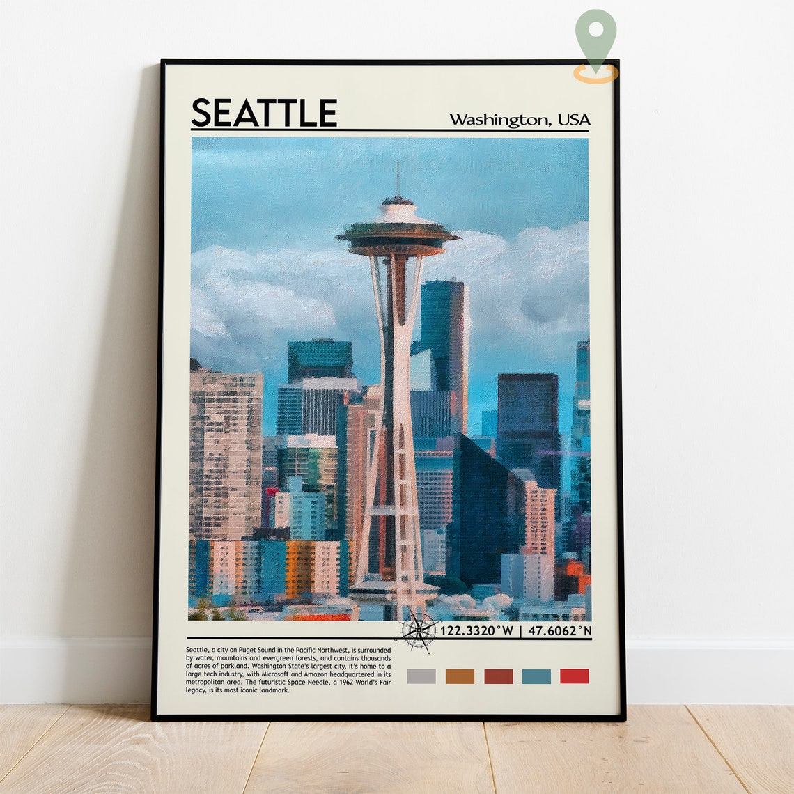 Seattle Washington Space Needle Painted Skyline Travel Poster - Image 5