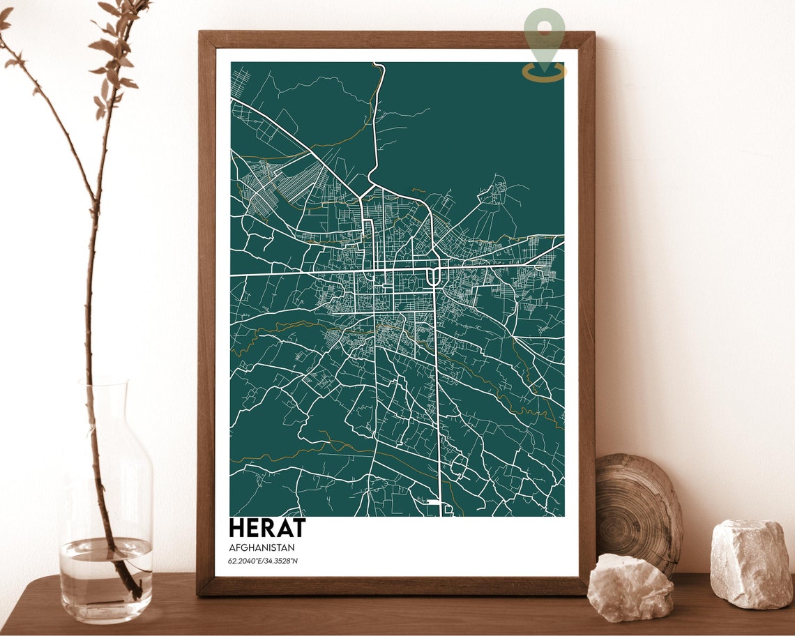 Herat Afghanistan Modern City Map Teal White Minimalist Poster