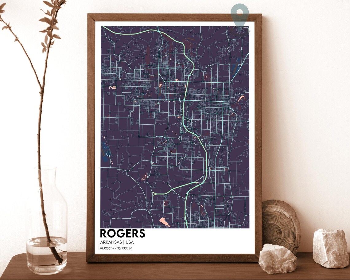 Rogers Arkansas Light Gray Minimalist Street Grid Map Home Decor Poster - Image 3