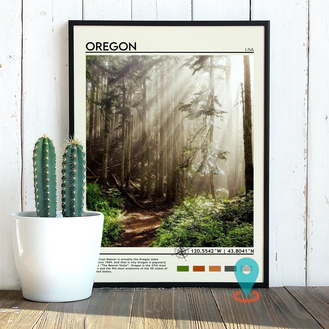 Oregon USA Misty Evergreen Forest Sunbeam Nature Travel Poster - Image 4