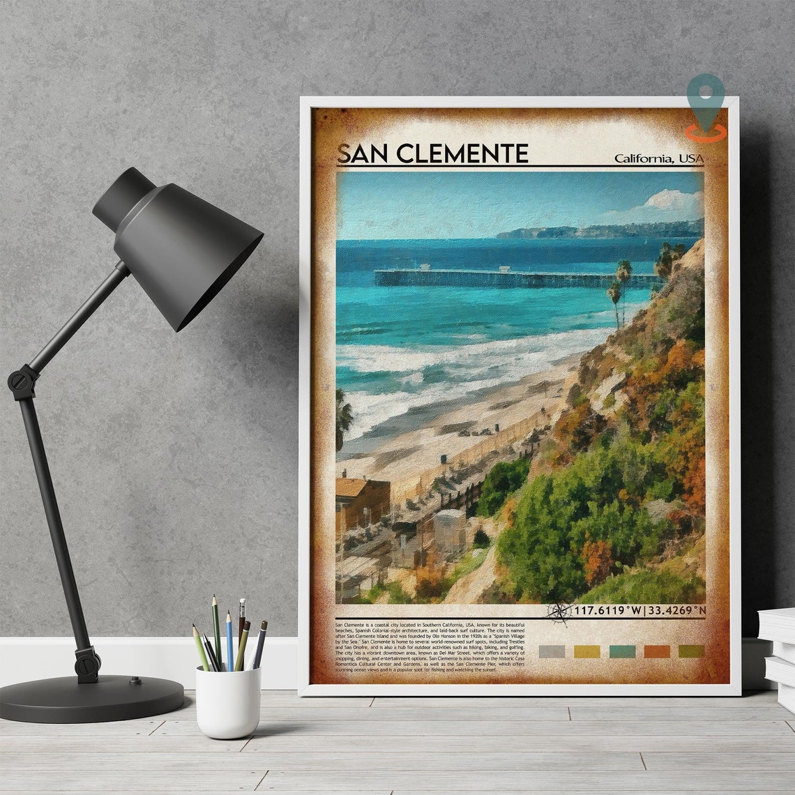 San Clemente California Pier Beach Cliffs Coastal Surf Poster - Image 4
