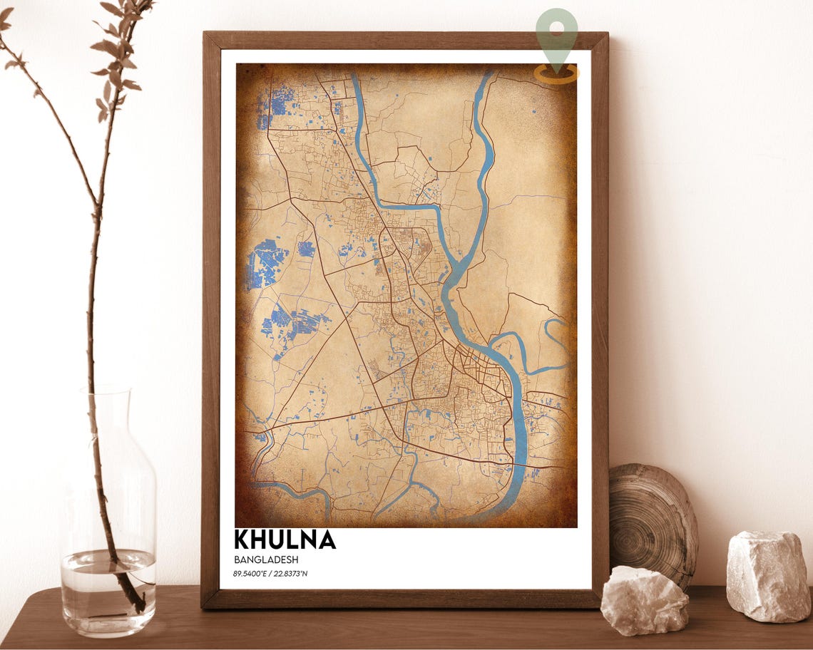 Khulna Bangladesh Dark Teal River Minimalist City Map Wall Art - Image 2