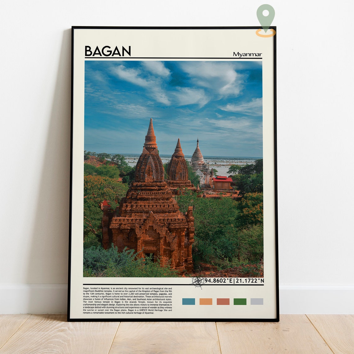 Bagan Myanmar Ancient Buddhist Temples Plains View Travel Poster - Image 2