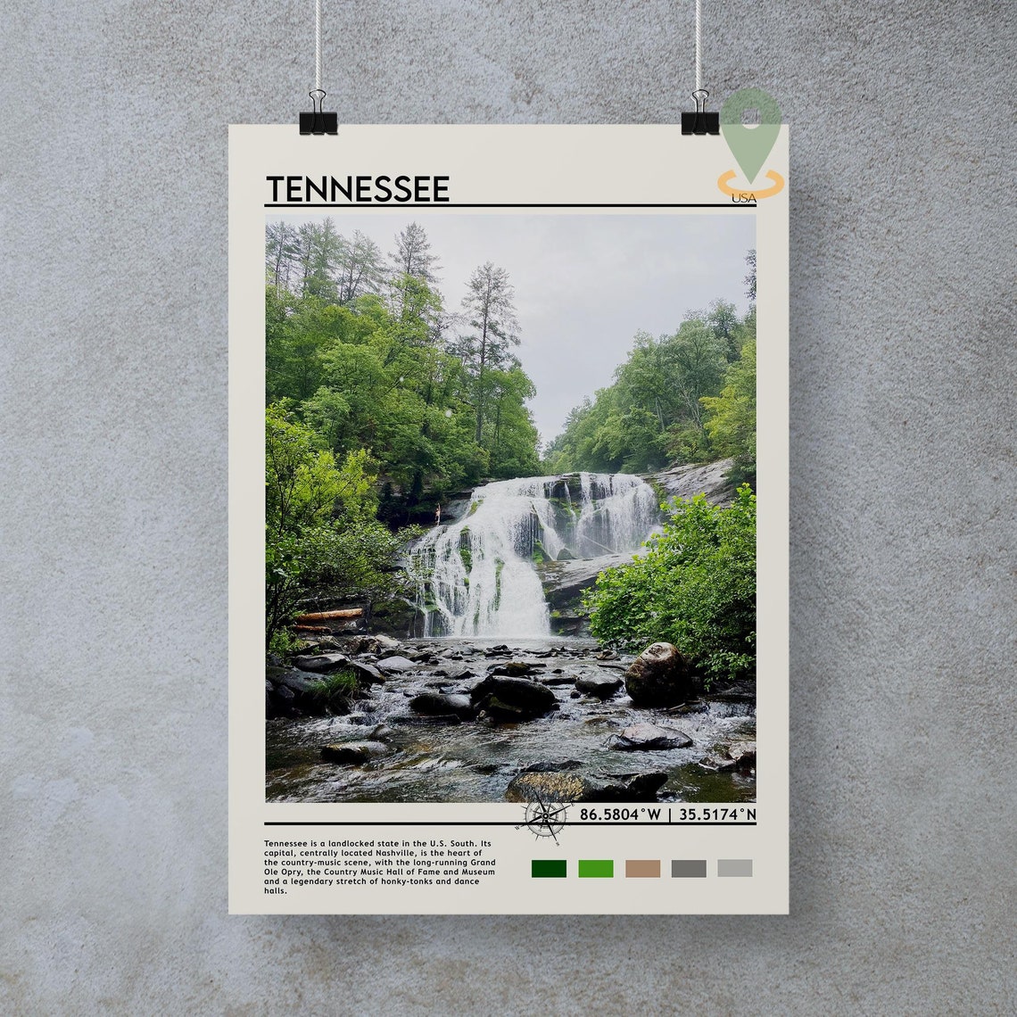 Tennessee USA Forest Waterfall Cascade Nature Photo Travel Poster - Image 3