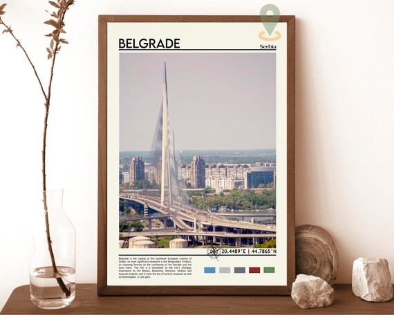 Belgrade Serbia Ada Bridge Sava River Skyline Europe Travel Poster