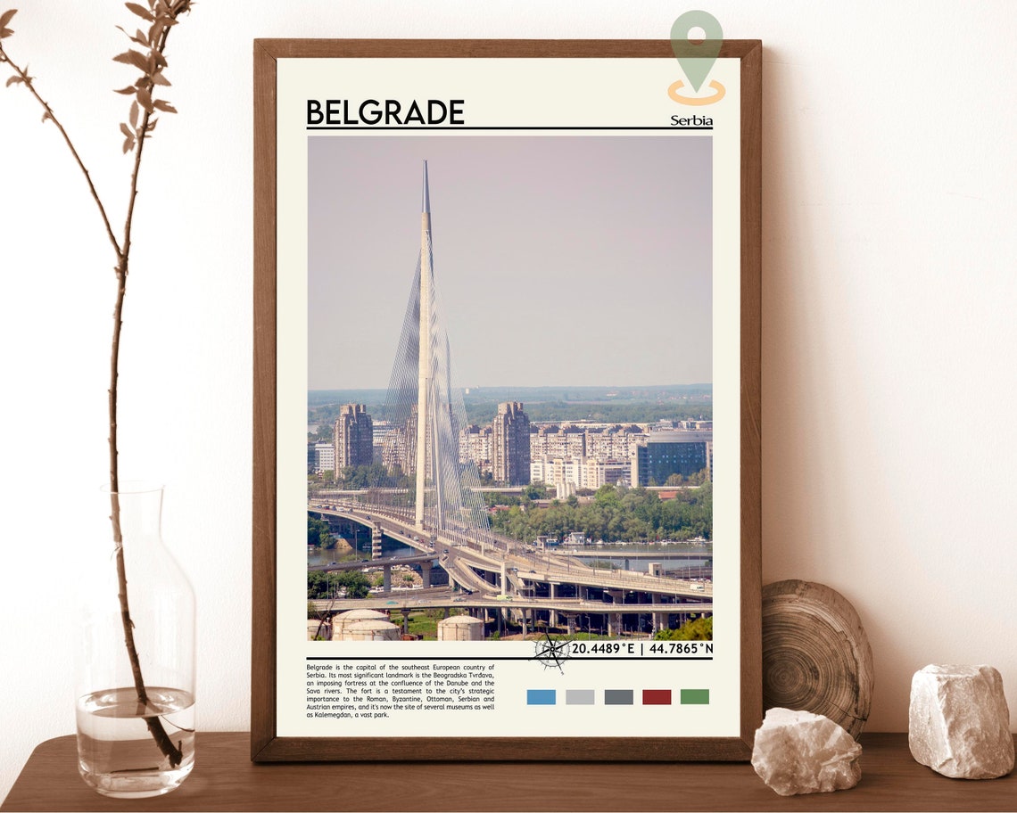 Belgrade Serbia Ada Bridge Sava River Skyline Europe Travel Poster