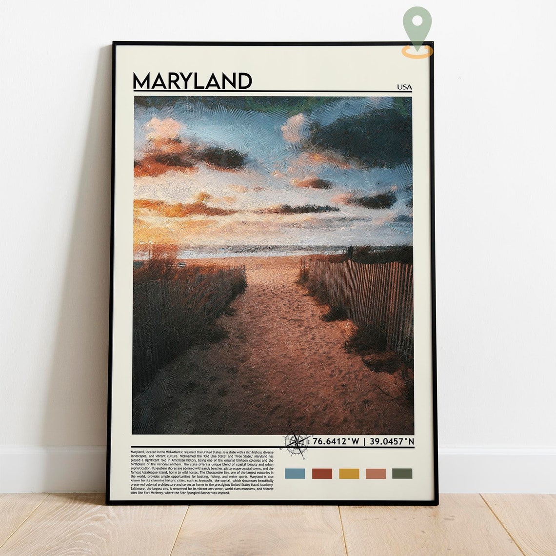 Maryland Sunset Beach Dune Path Watercolor Travel Poster Art - Image 2