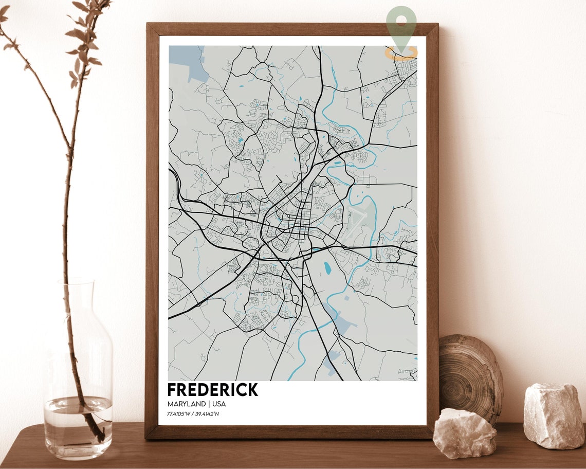Frederick Maryland Dark Navy Teal City Map Home Decor Poster - Image 2