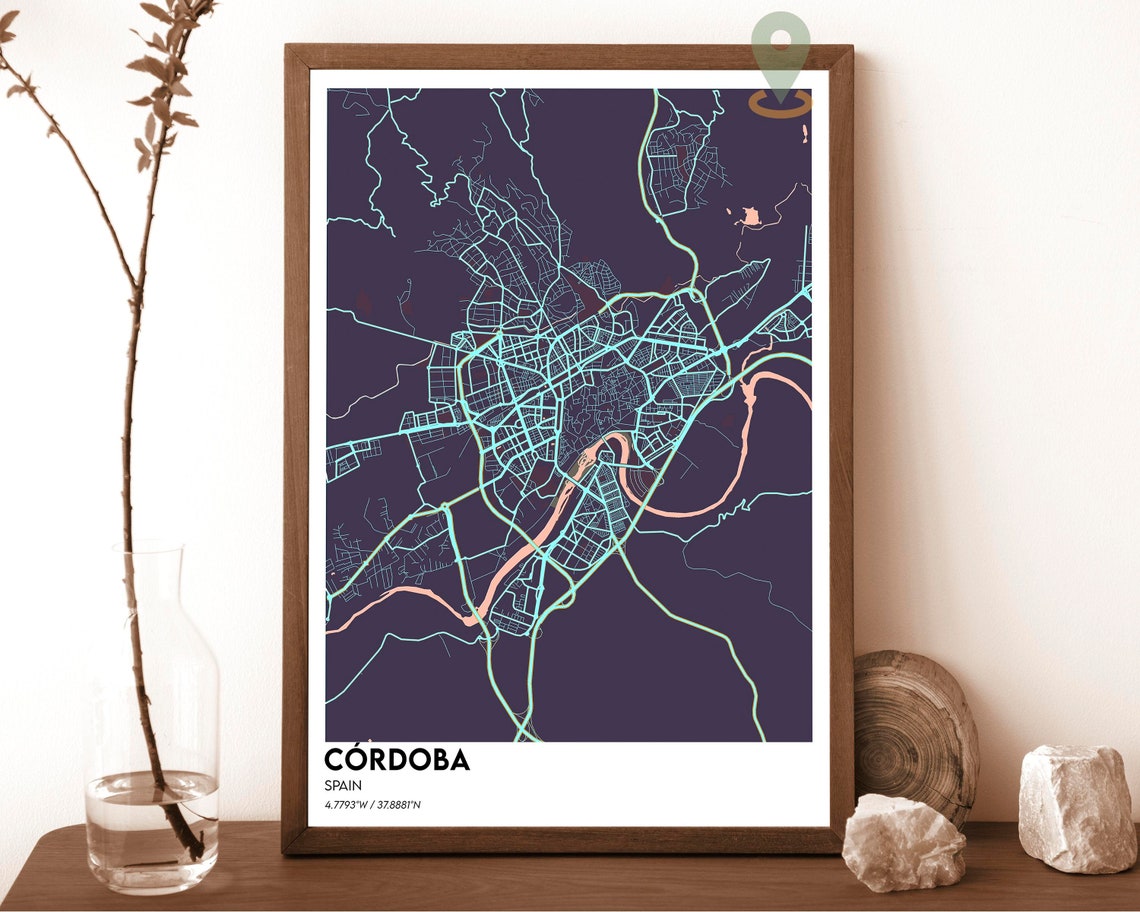Cordoba Spain Andalusia Dark Orange River City Map Art Poster - Image 3