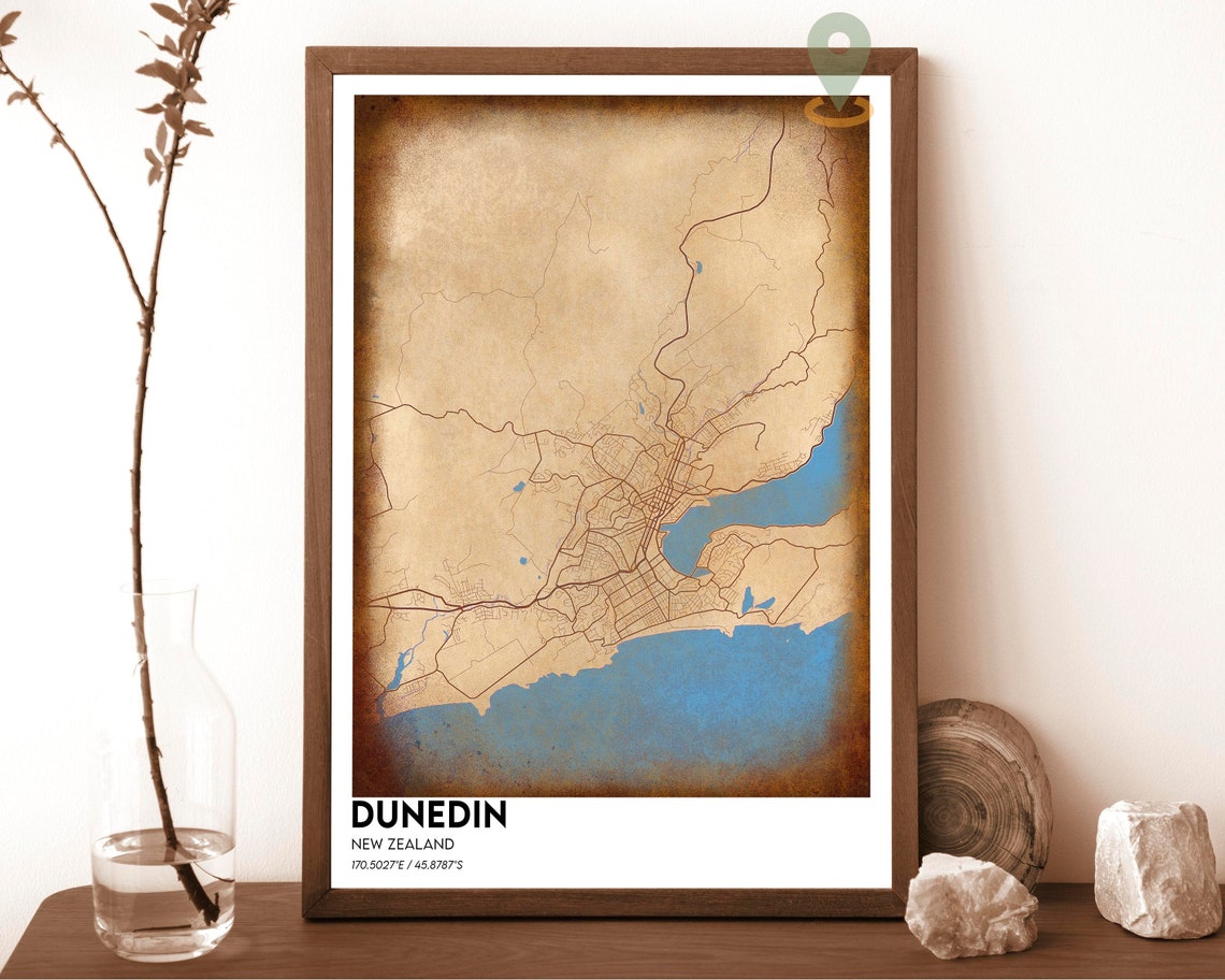 Dunedin New Zealand Stunning Navy Gold Coastal City Map Poster - Image 6