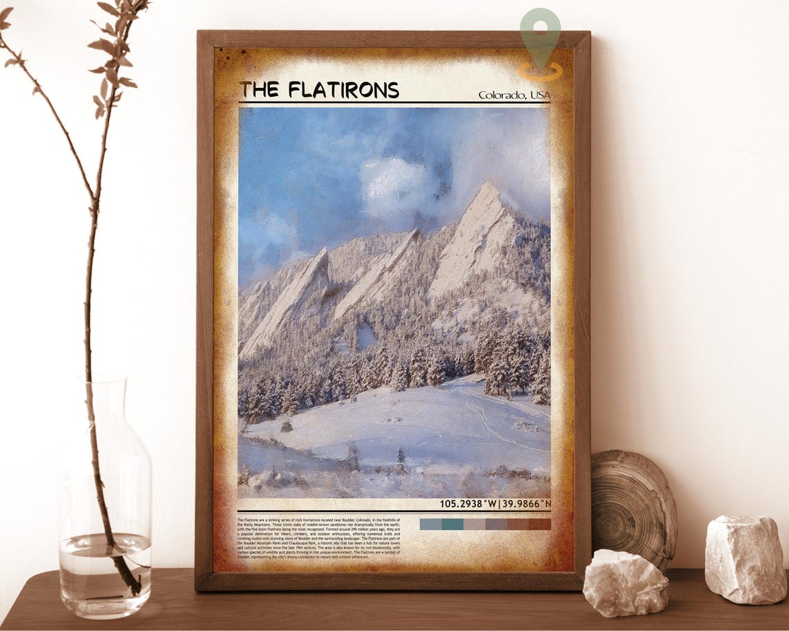 Boulder Flatirons Colorado Snowy Rocky Mountain Painterly Poster - Image 6