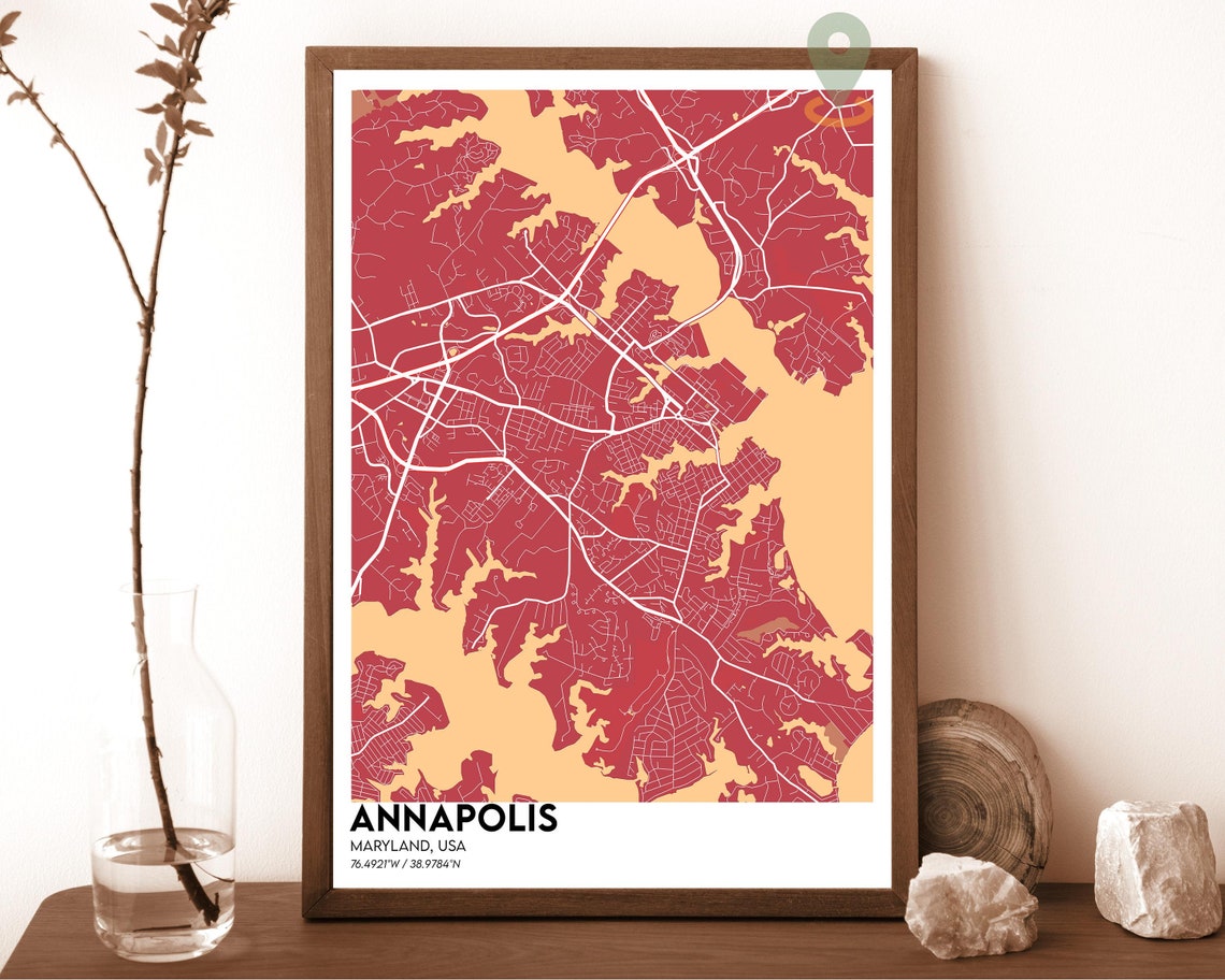 Annapolis Maryland Teal Orange Minimalist Street Map Art Print - Image 4