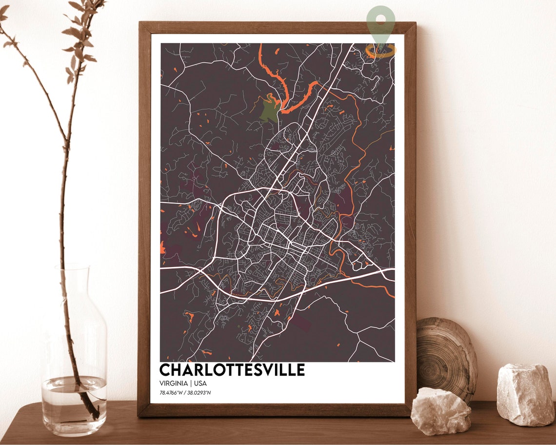 Charlottesville Virginia Vintage Sepia Tone City Street Map Art Print - Image 4