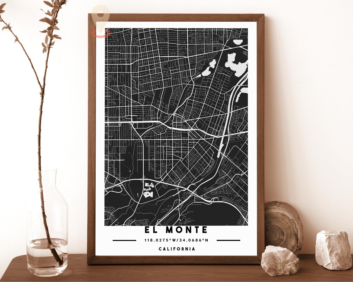 El Monte California Navy Yellow Minimal City Street Map Poster - Image 2