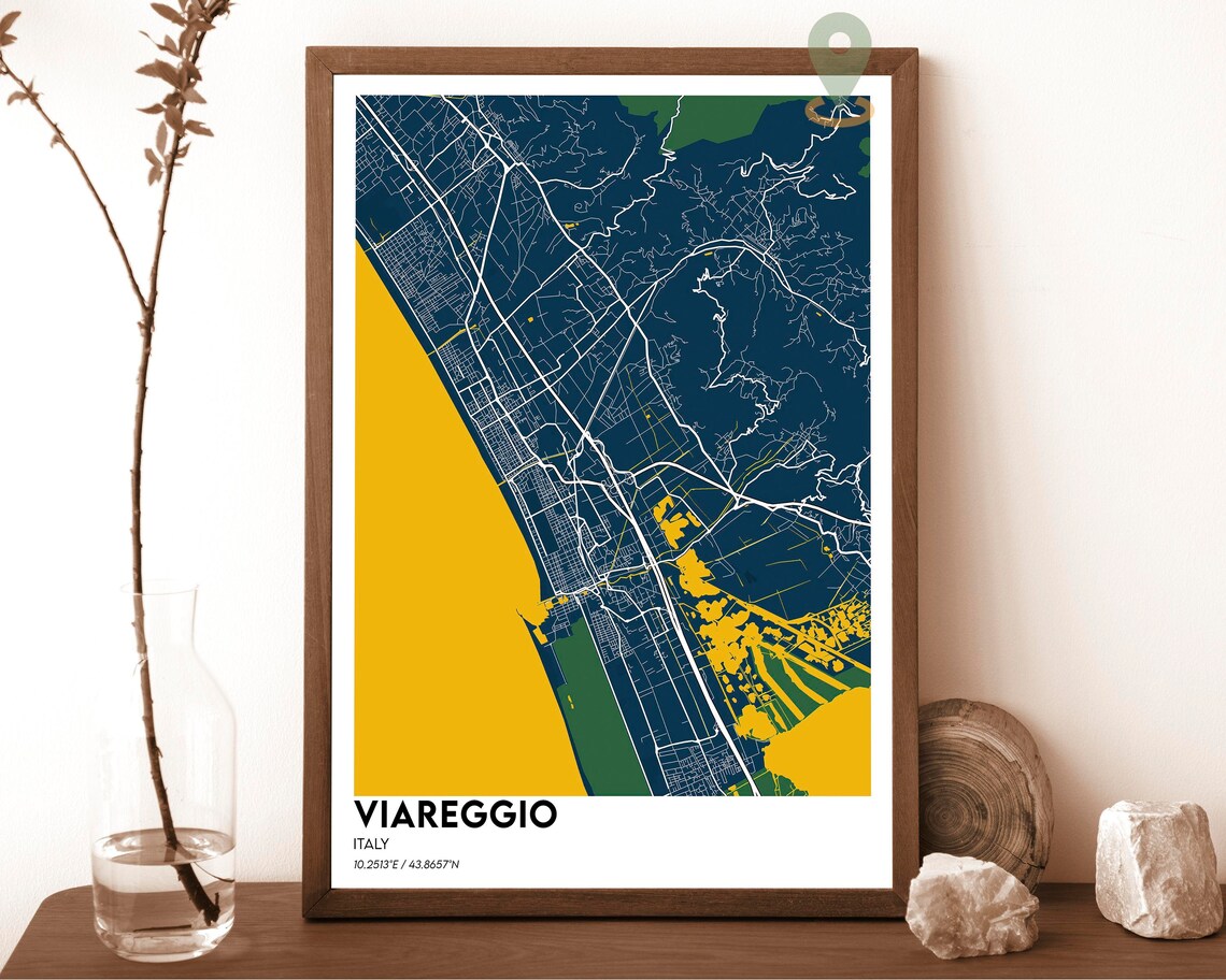 Viareggio Italy Coastal City Map Poster Cream Burgundy Art Style - Image 6