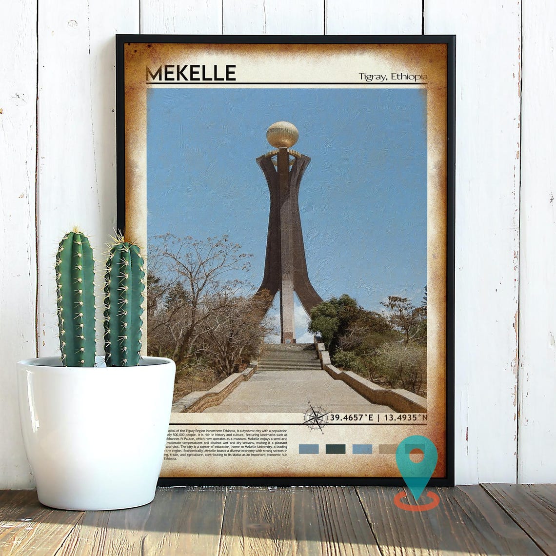 Mekelle Tigray Ethiopia Golden Globe Memorial Monument Travel Poster - Image 2
