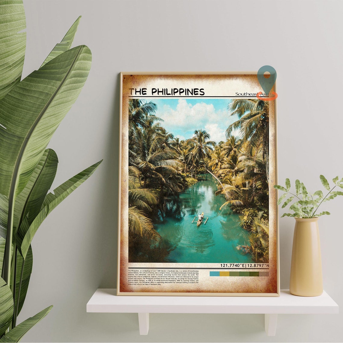Philippines Palm River Turquoise Jungle Waterway Scene Travel Poster - Image 5