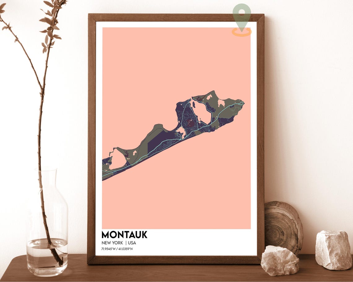 Montauk New York Minimal Teal Peninsula Coast Map Art Poster - Image 3