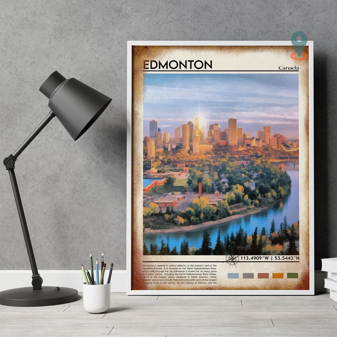 Edmonton Alberta Canada City Skyline Over Green River Valley Poster - Image 5