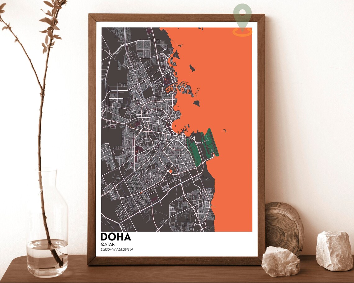Doha Qatar Street Map Coastal City Modern Art Poster Modern City Map Decor - Image 4