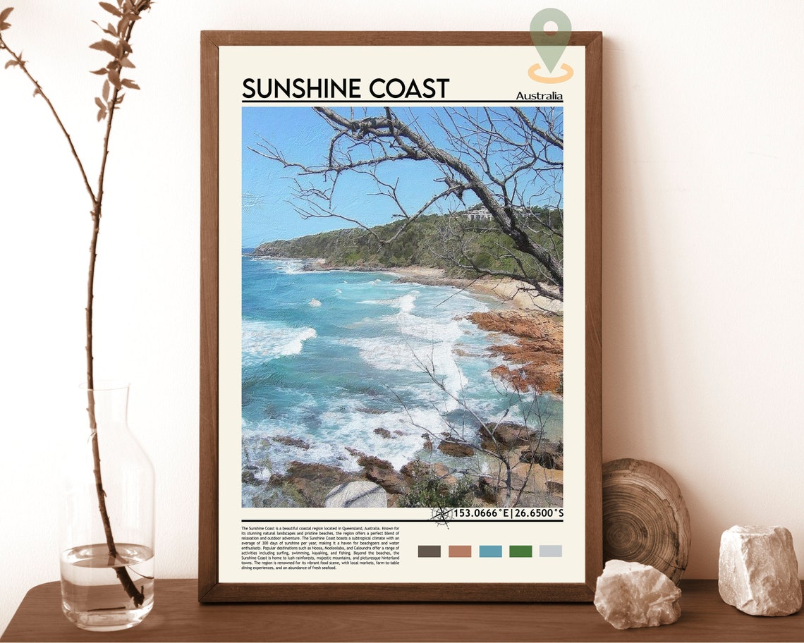 Sunshine Coast Australia Turquoise Waves Rocky Cove Travel Poster