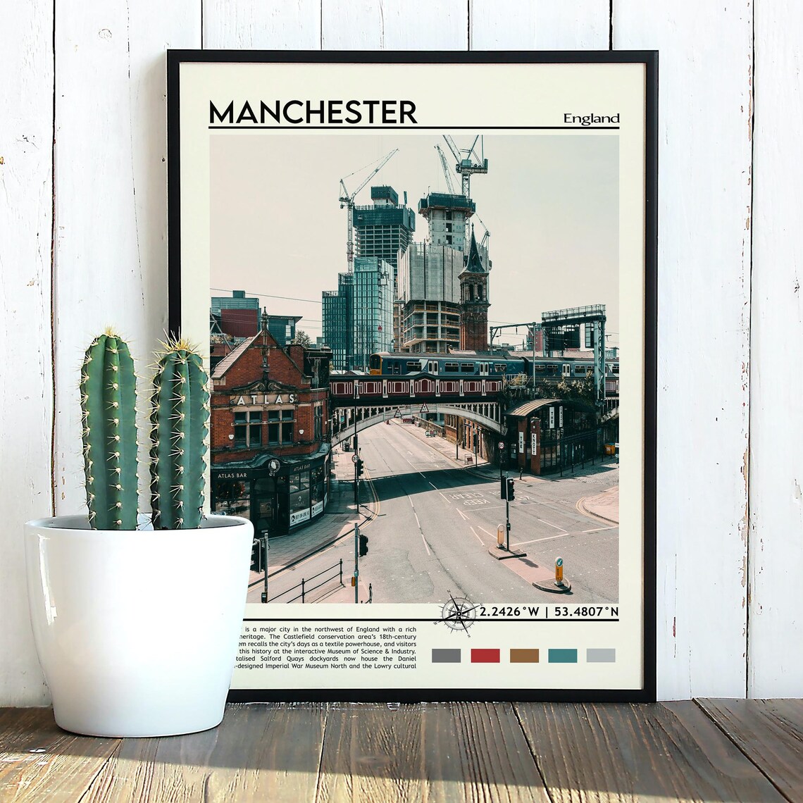 Manchester England City Street Train Viaduct Vintage Travel Poster - Image 5