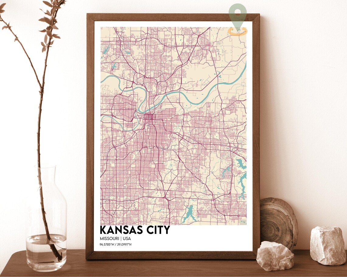 Kansas City Missouri Street Map Red Bold Modern City Art Poster - Image 2