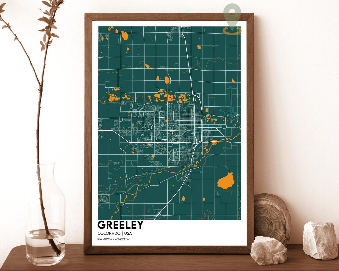 Greeley Colorado Navy Blue Gold Lake Minimalist Street Map Art Print - Image 5