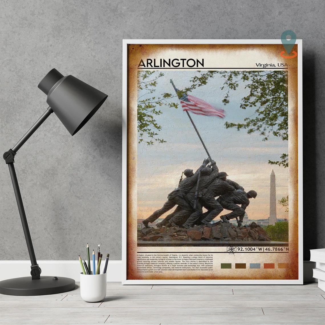 Arlington Virginia Marine Corps Memorial Flag Sunset Travel Poster - Image 4